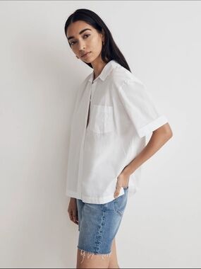 Madewell White Short-Sleeve Button-Down Shirt, Medium